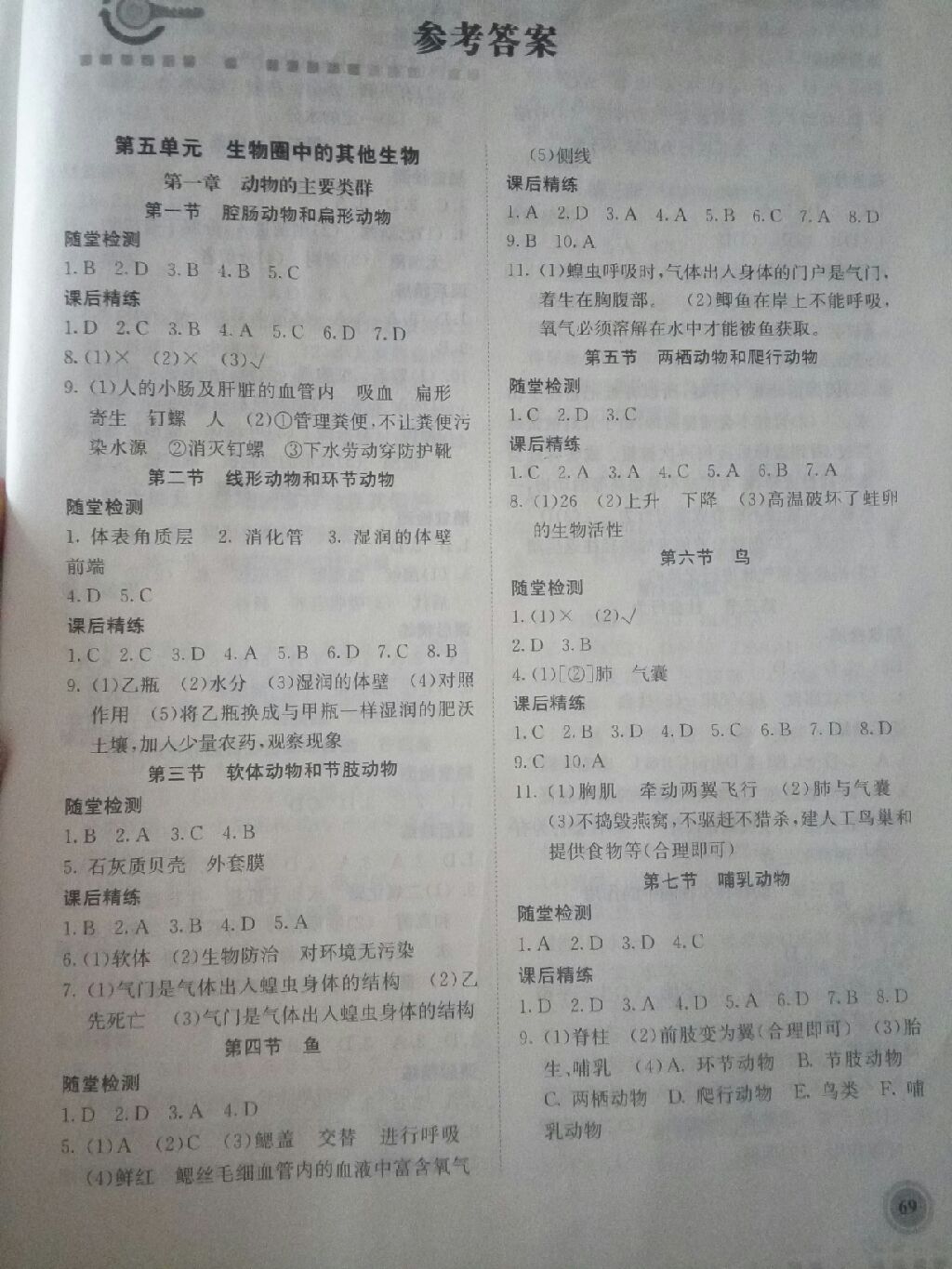 2017年系統(tǒng)集成新課程同步導(dǎo)學(xué)練測八年級生物上冊 參考答案