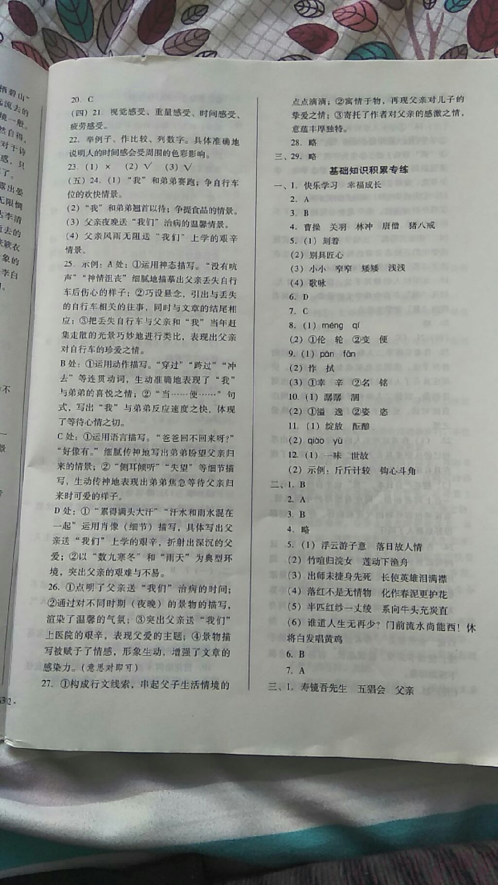 2017年單元檢測(cè)卷八年級(jí)語(yǔ)文上冊(cè)河大版 參考答案