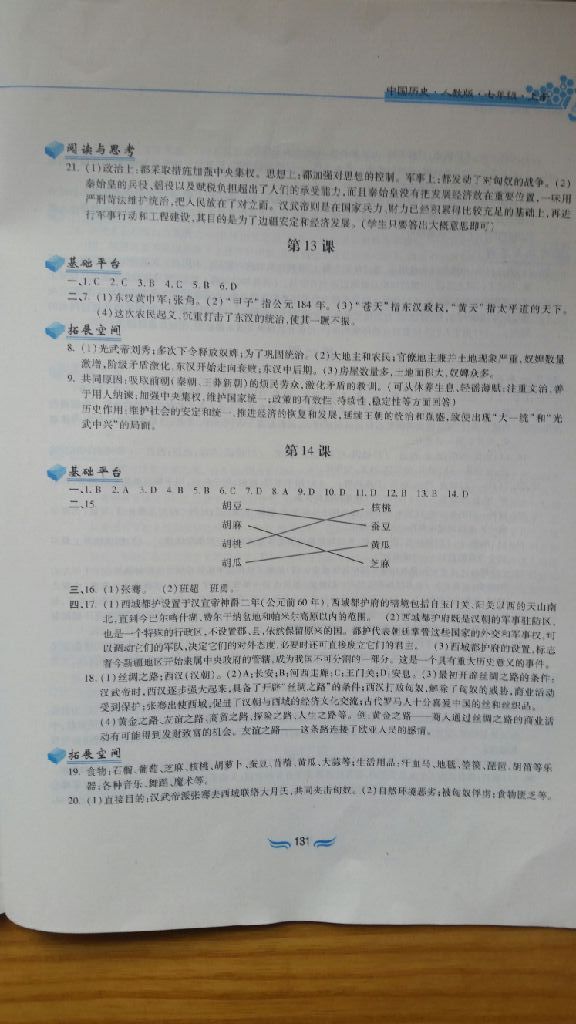 2017年新編基礎(chǔ)訓(xùn)練七年級(jí)中國(guó)歷史上冊(cè)人教版黃山書社 參考答案