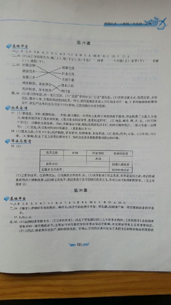 2017年新編基礎(chǔ)訓(xùn)練七年級中國歷史上冊人教版黃山書社 參考答案