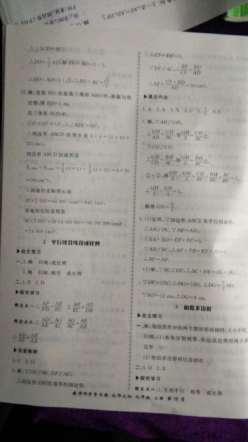 2017年新學(xué)案同步導(dǎo)與練九年級數(shù)學(xué)上冊北師大版 參考答案