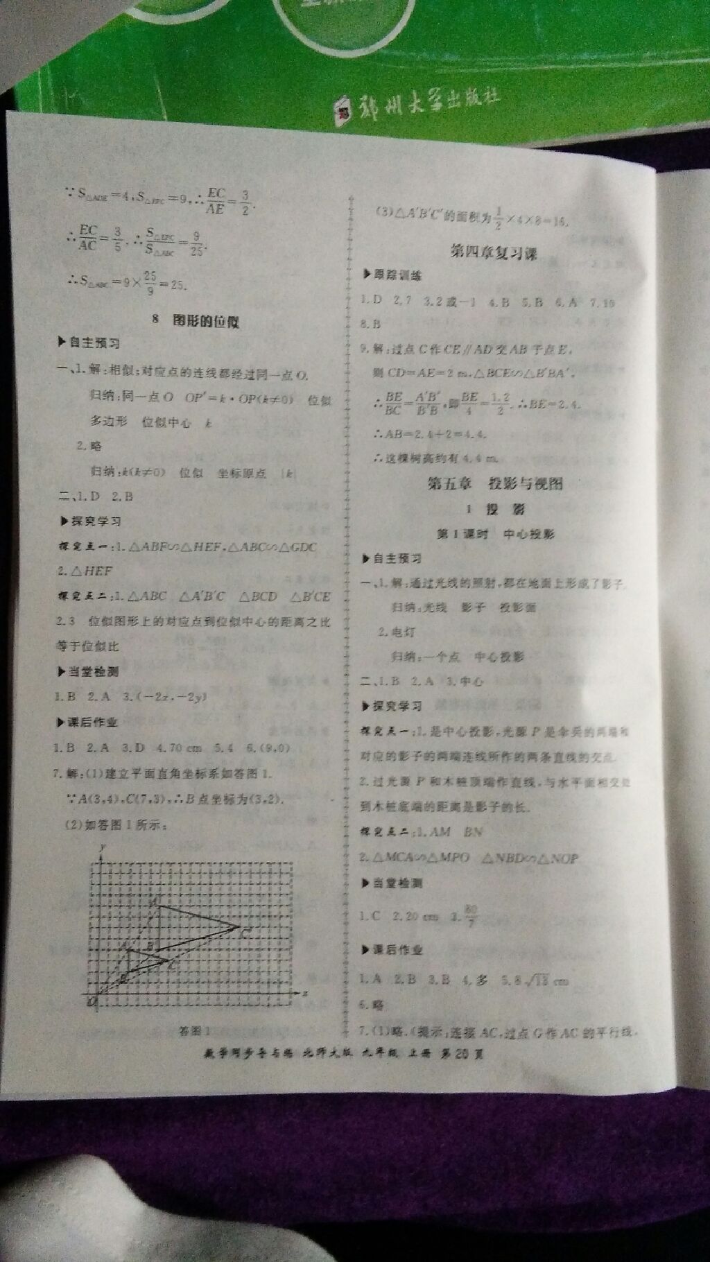 2017年新學(xué)案同步導(dǎo)與練九年級數(shù)學(xué)上冊北師大版 參考答案