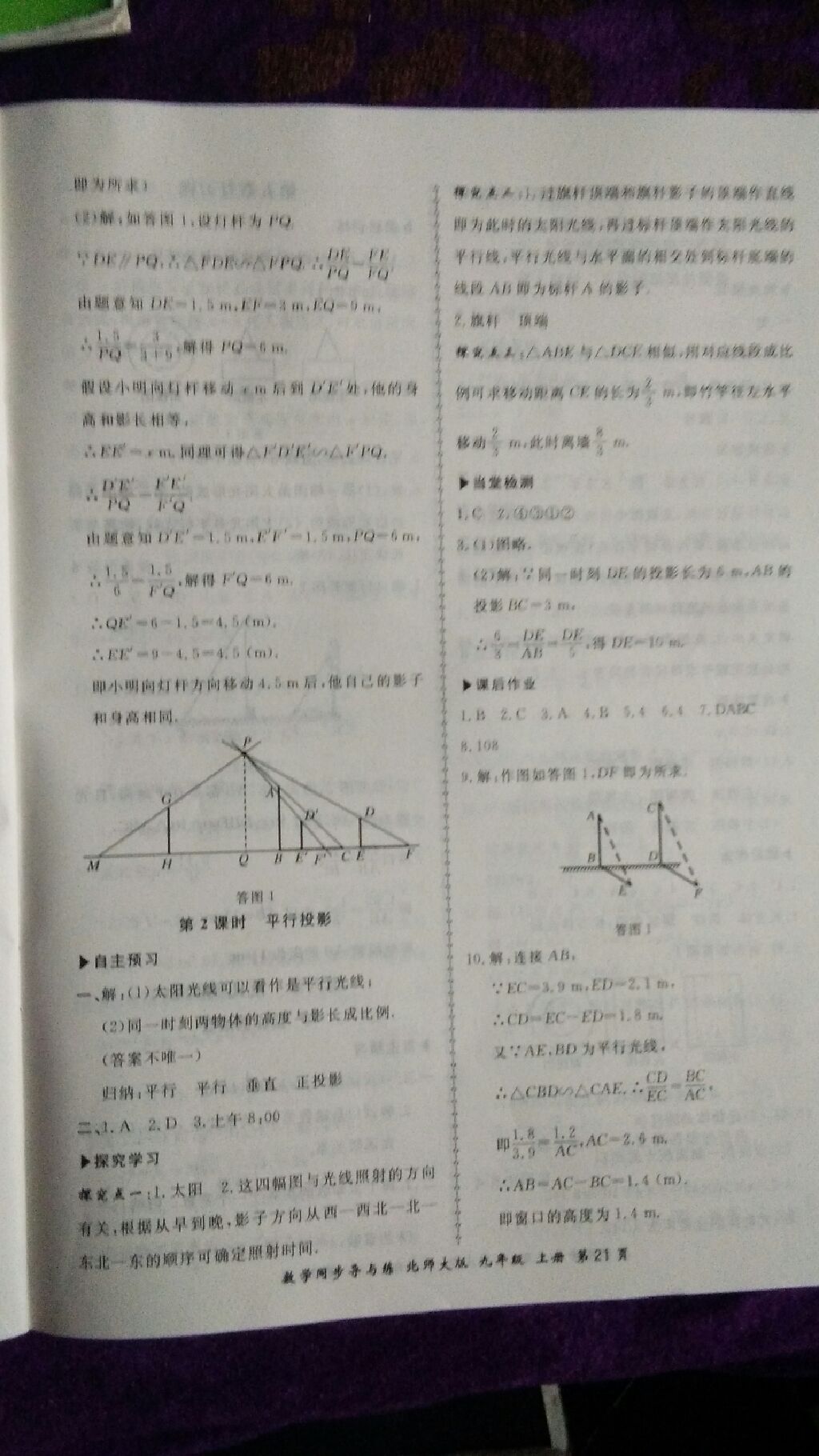 2017年新學案同步導與練九年級數(shù)學上冊北師大版 參考答案