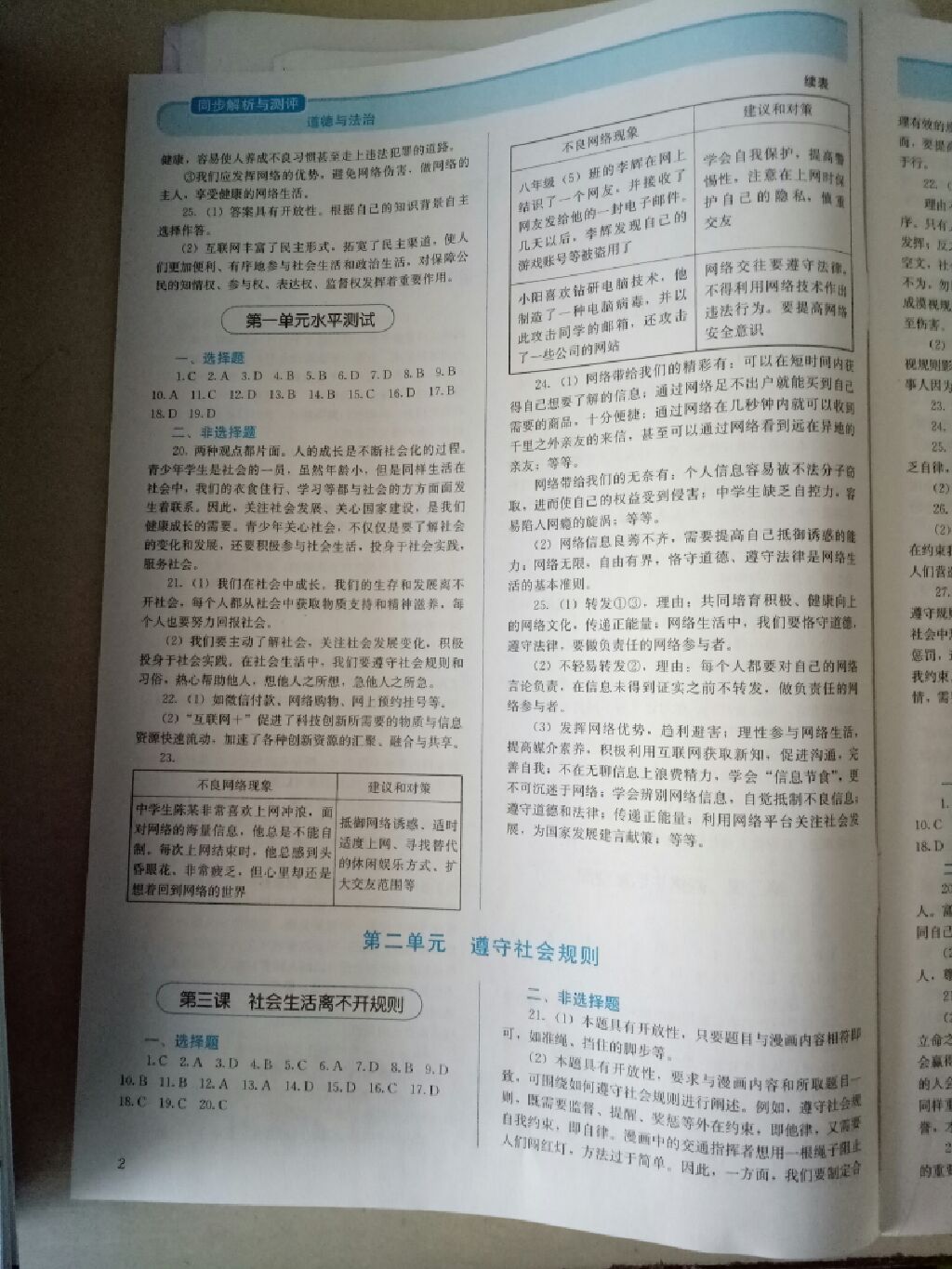 2017年人教金學(xué)典同步解析與測評八年級道德與法治上冊人教版 參考答案