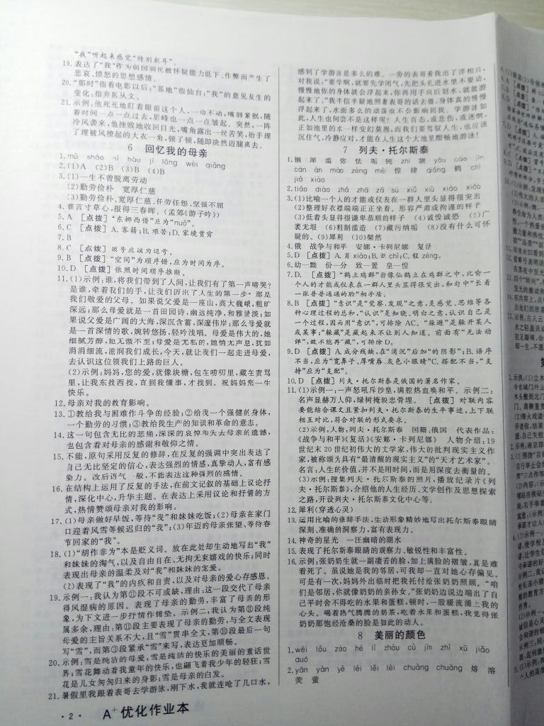 2017年A加優(yōu)化作業(yè)本八年級(jí)語(yǔ)文上冊(cè)人教版 參考答案