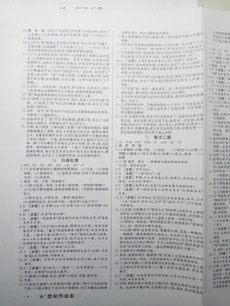 2017年A加優(yōu)化作業(yè)本八年級(jí)語(yǔ)文上冊(cè)人教版 參考答案