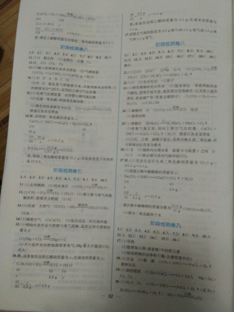 2017年同步导学案课时练九年级化学全一册人教版河南专版 参考答案