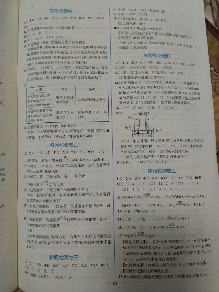 2017年同步导学案课时练九年级化学全一册人教版河南专版 参考答案