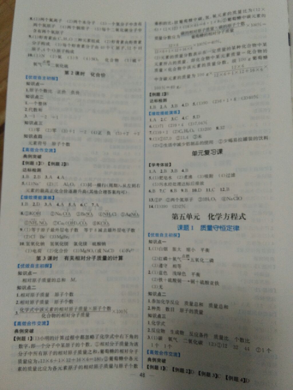 2017年同步导学案课时练九年级化学全一册人教版河南专版 参考答案