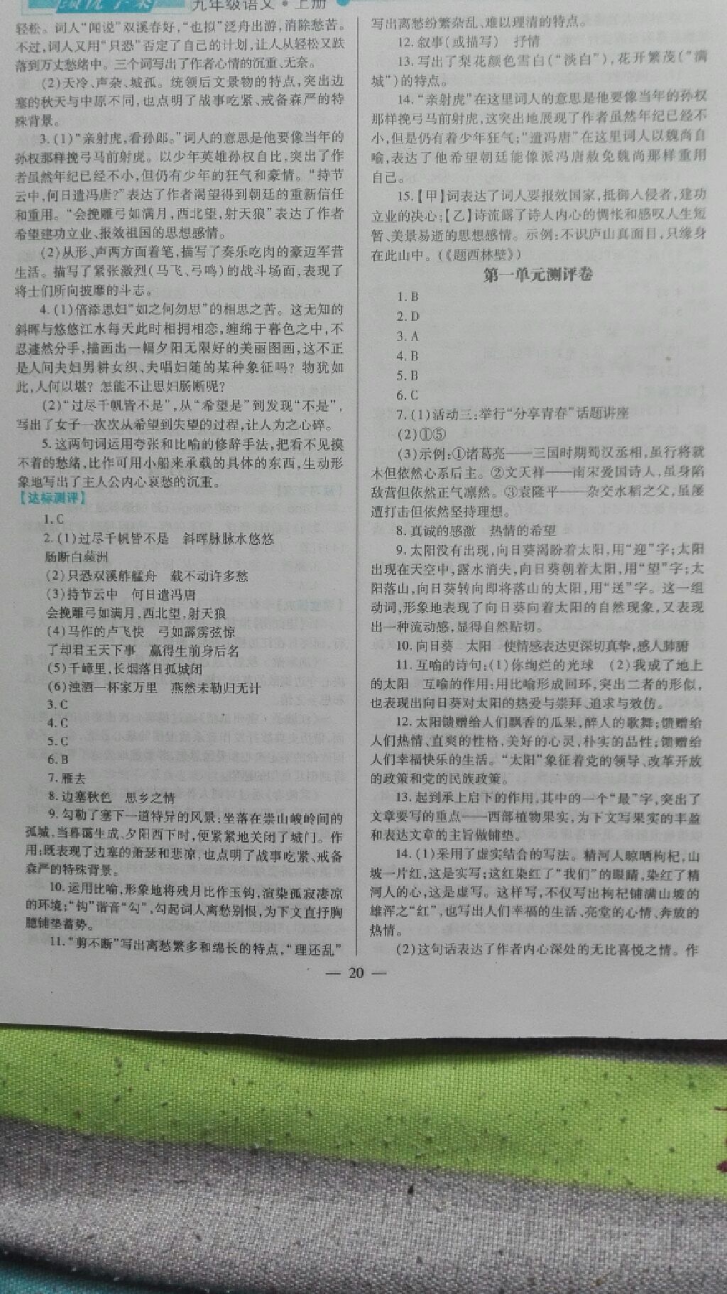 2017年績優(yōu)學(xué)案九年級語文全一冊人教版 參考答案