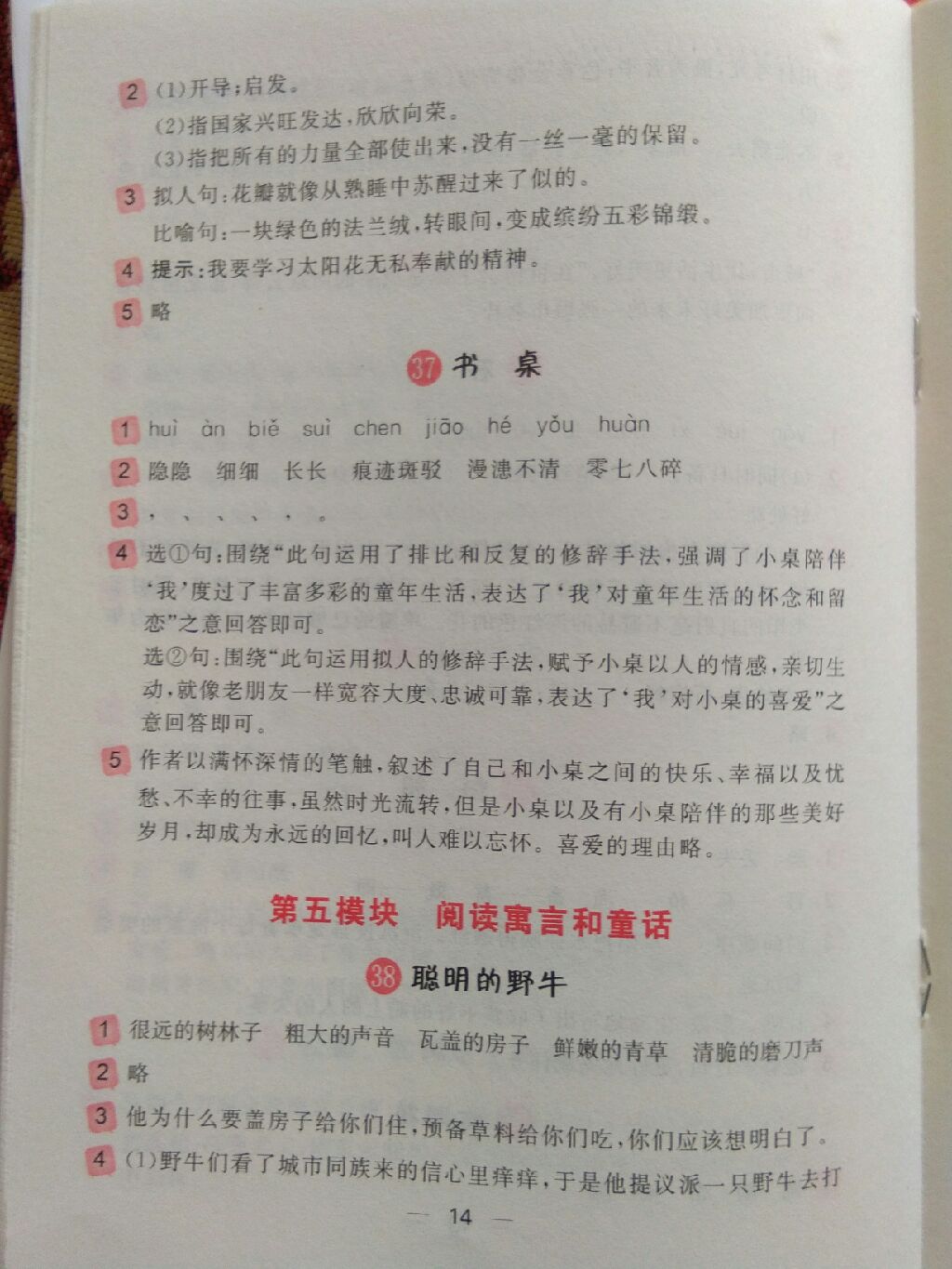 2017年陽光計(jì)劃現(xiàn)代文拓展閱讀六年級(jí)上冊(cè) 參考答案