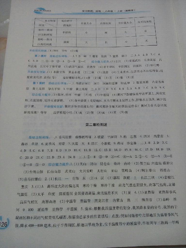 2017年學(xué)習(xí)檢測(cè)八年級(jí)地理上冊(cè)湘教版 參考答案