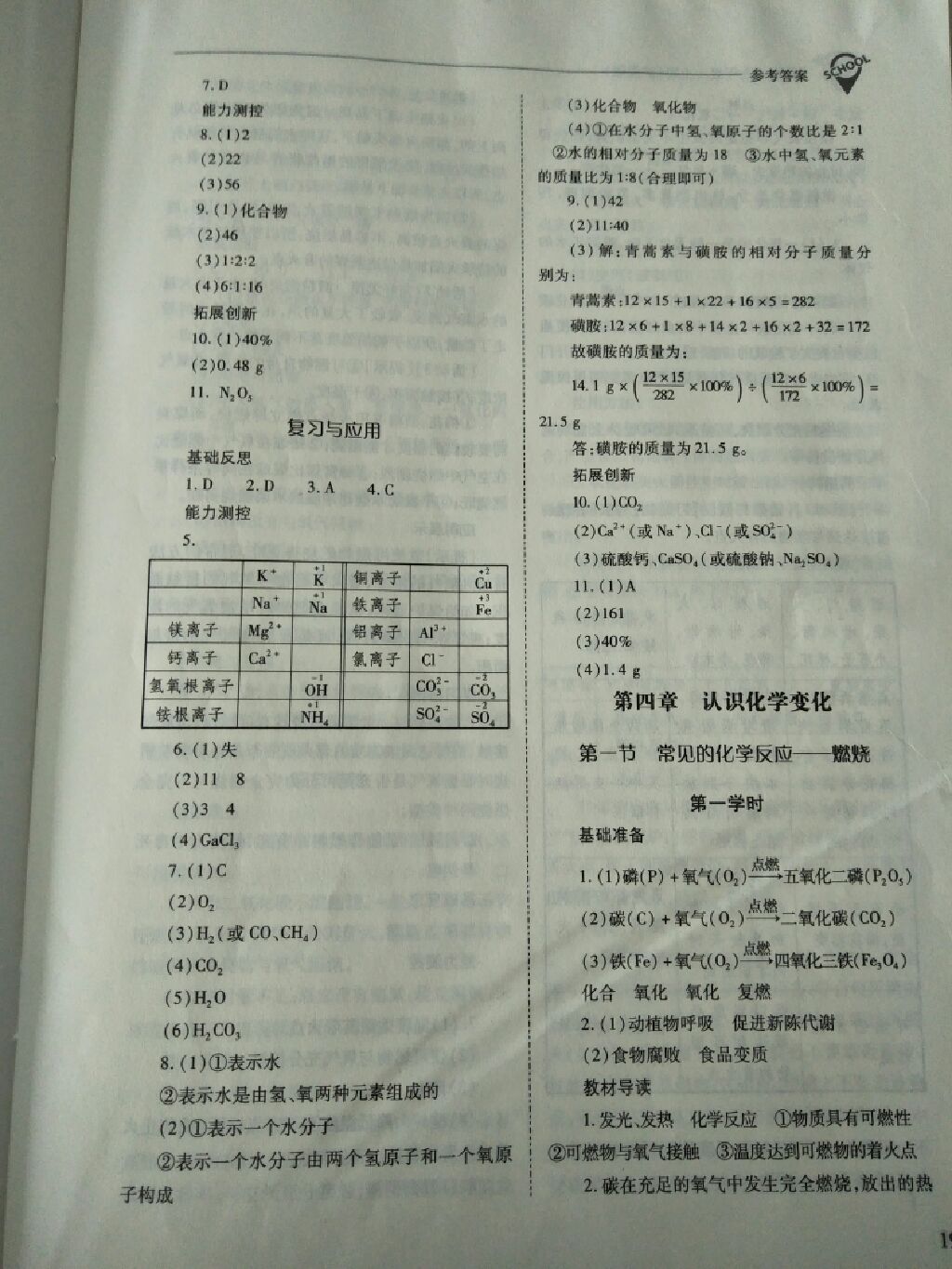 2017年新課程問(wèn)題解決導(dǎo)學(xué)方案九年級(jí)化學(xué)上冊(cè)滬教版 參考答案