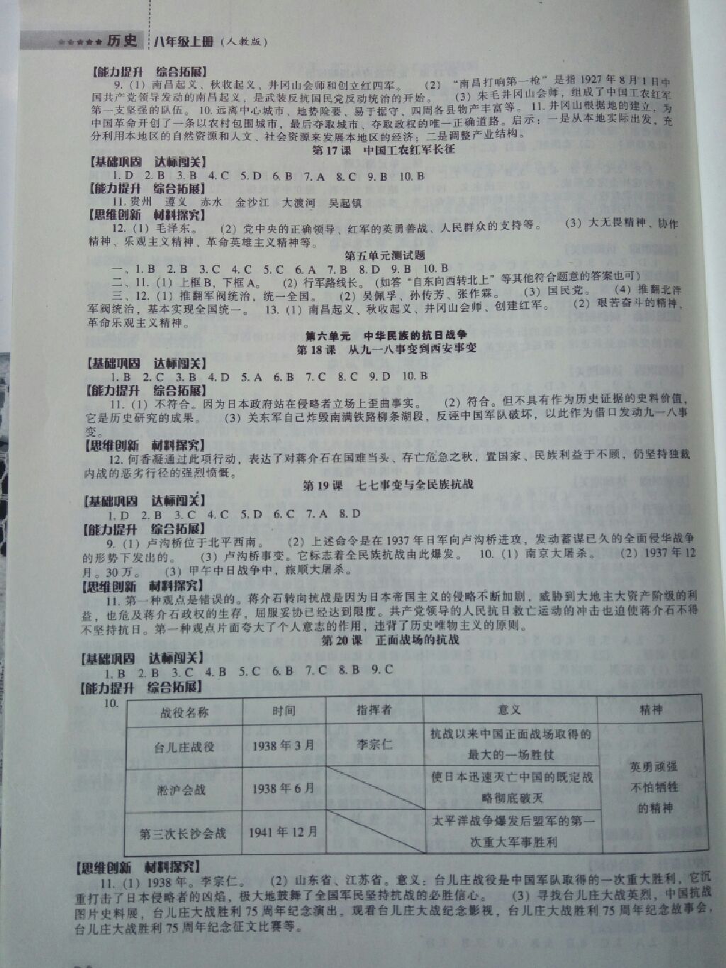 2017年新課程歷史能力培養(yǎng)八年級(jí)上冊(cè)人教版 參考答案