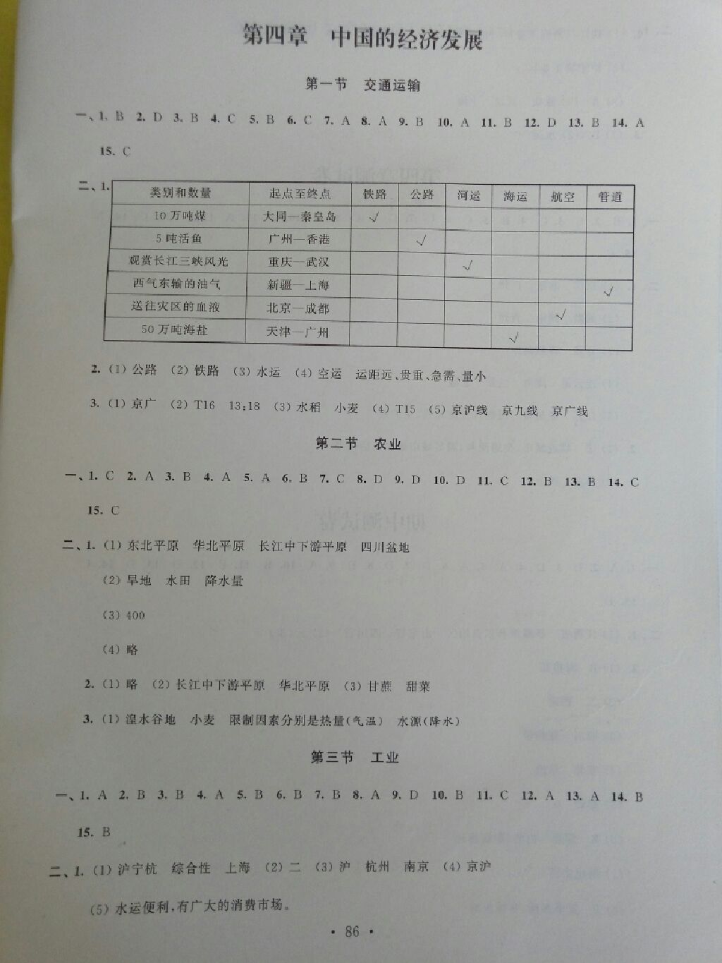 2017年伴你学单元活页卷八年级地理上册人教版 参考答案