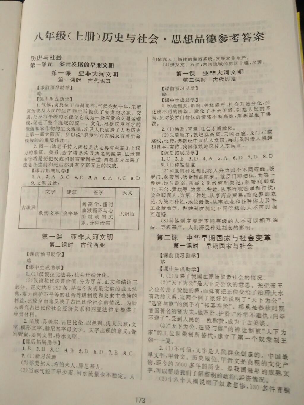 2017年全程助学八年级历史与社会思想品德上册人教版 参考答案第1页