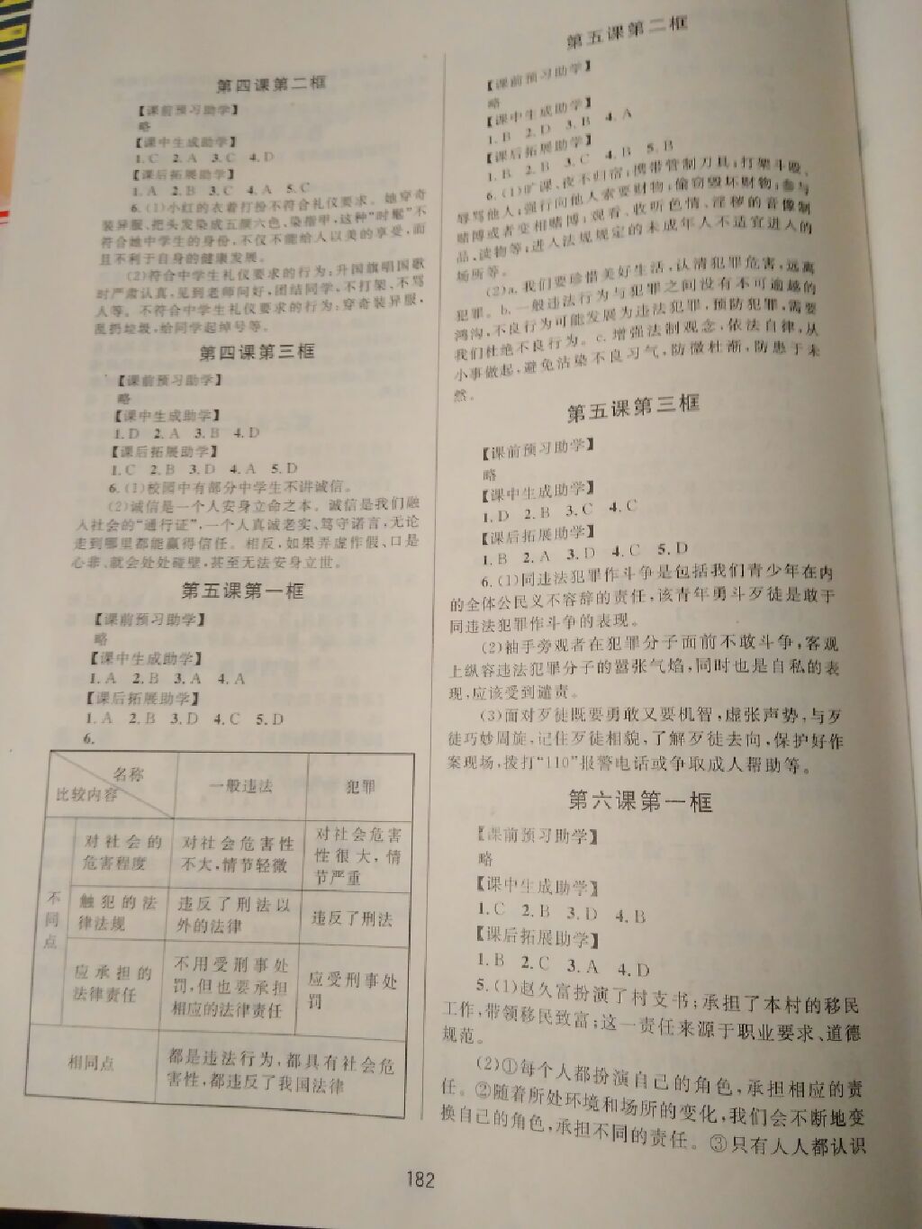 2017年全程助學八年級歷史與社會思想品德上冊人教版 參考答案第7頁