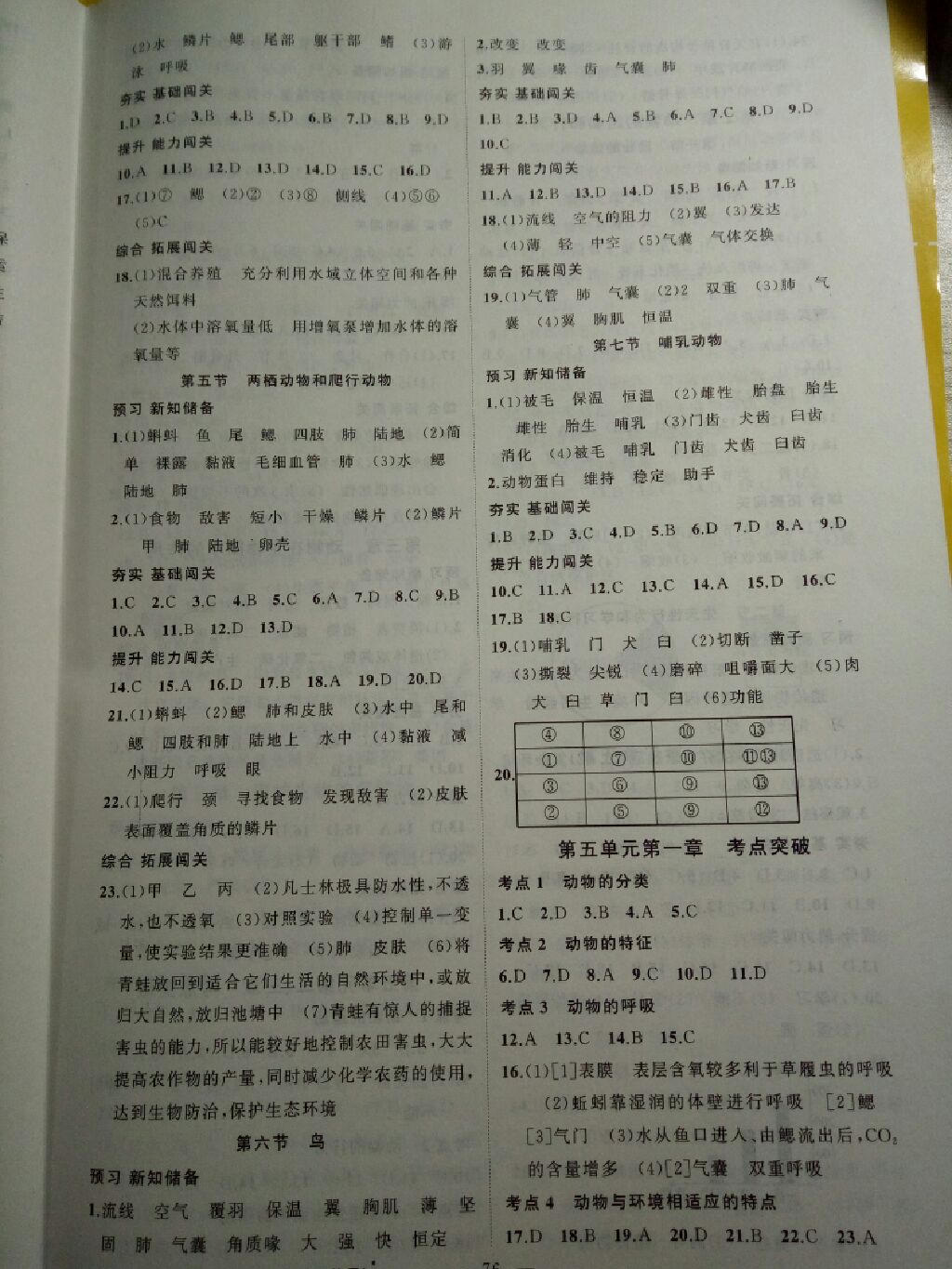 2017年黃岡100闖關(guān)八年級生物上冊人教版 參考答案