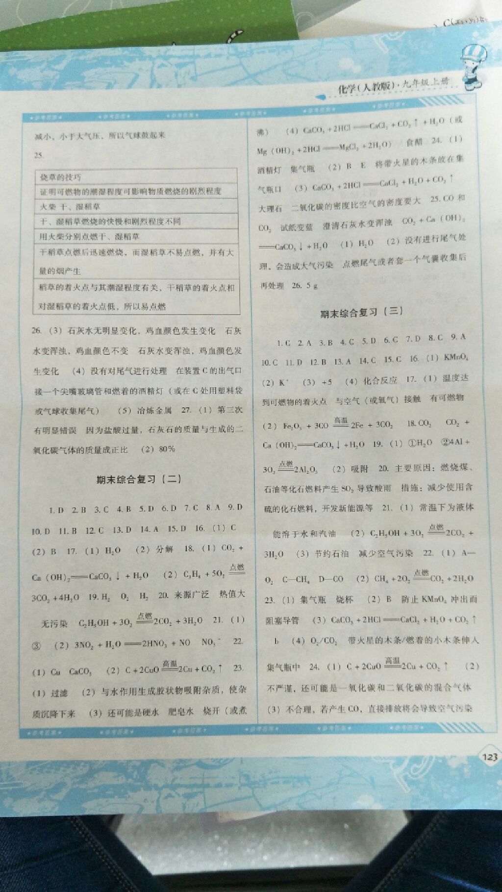 2017年課程基礎訓練九年級化學上冊人教版湖南少年兒童出版社 參考答案