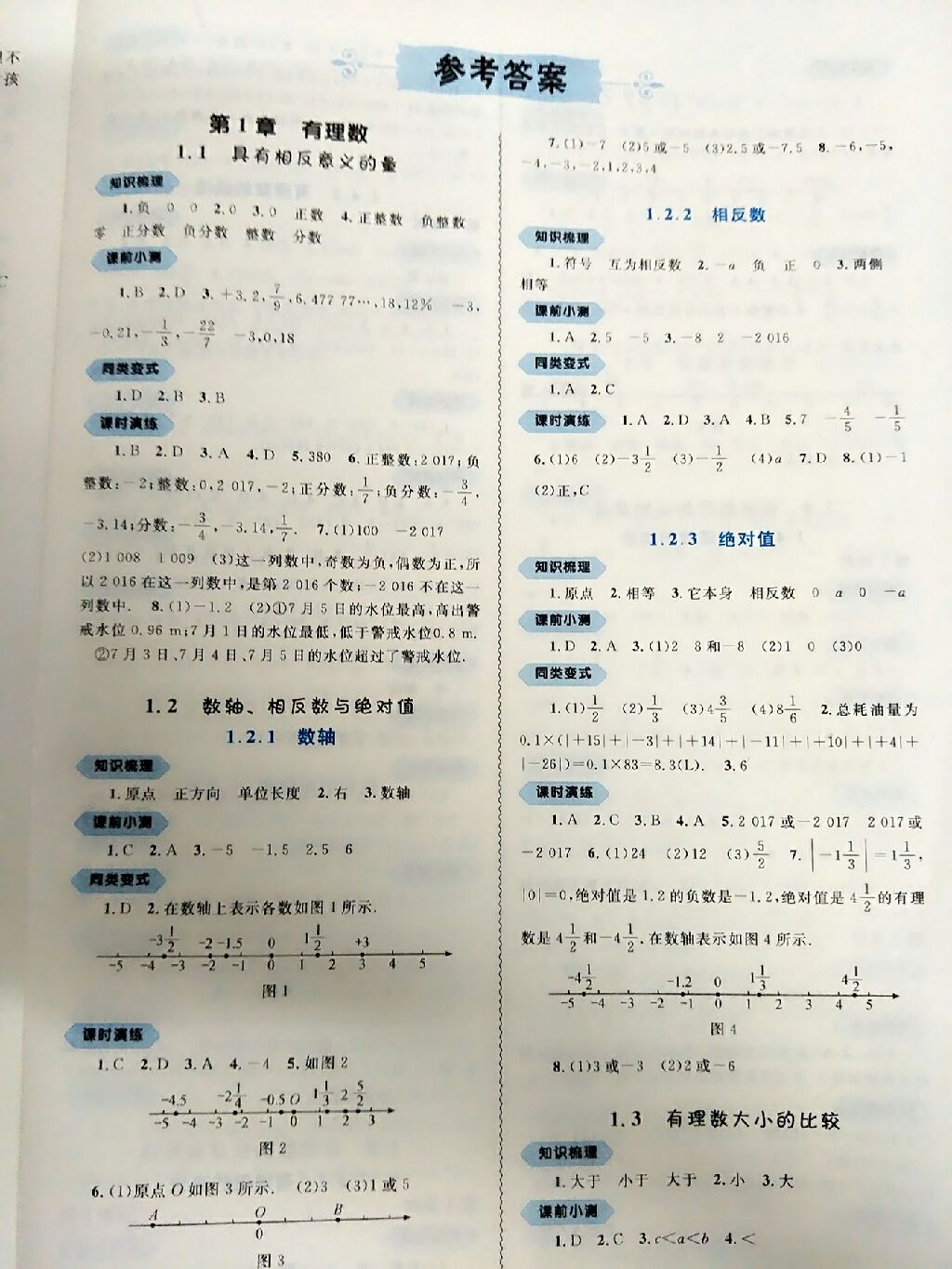 2017年新課程學習與測評同步學習七年級數(shù)學上冊湘教版 參考答案