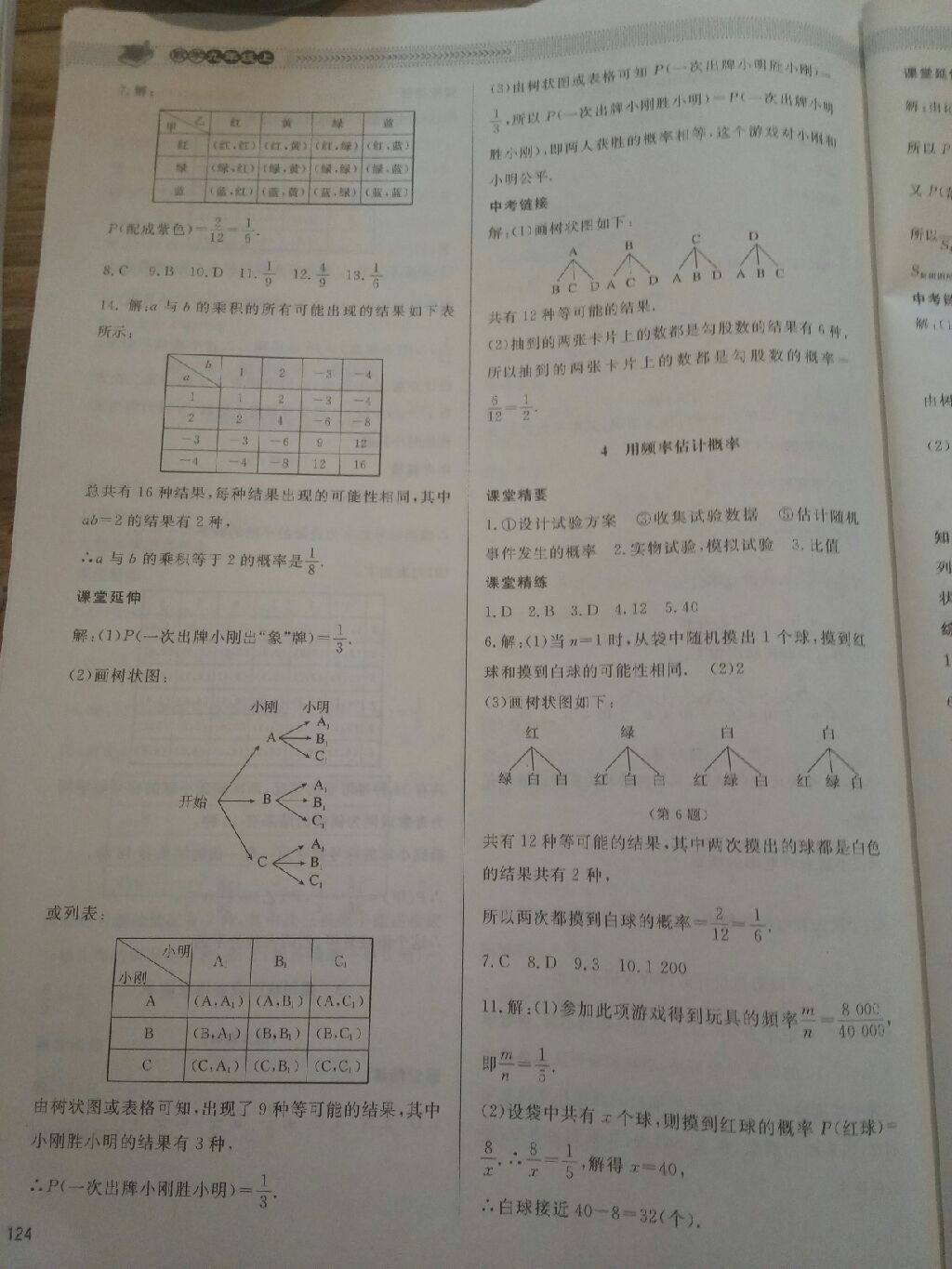 2017年课堂精练九年级数学上册北师大版 参考答案