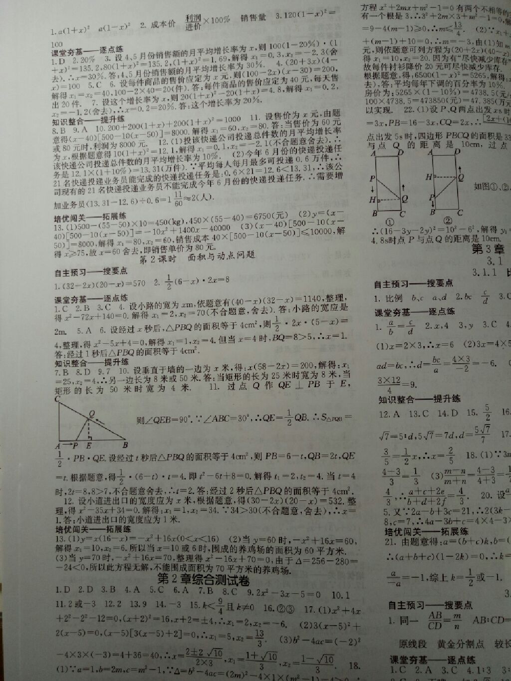 2017年名校課堂內(nèi)外九年級數(shù)學(xué)上冊湘教版 參考答案