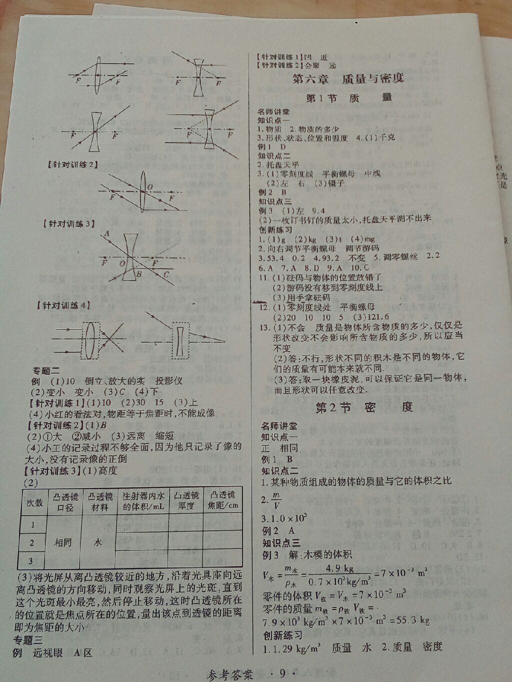 2017年一課一練創(chuàng)新練習(xí)八年級(jí)物理上冊(cè)人教版 參考答案