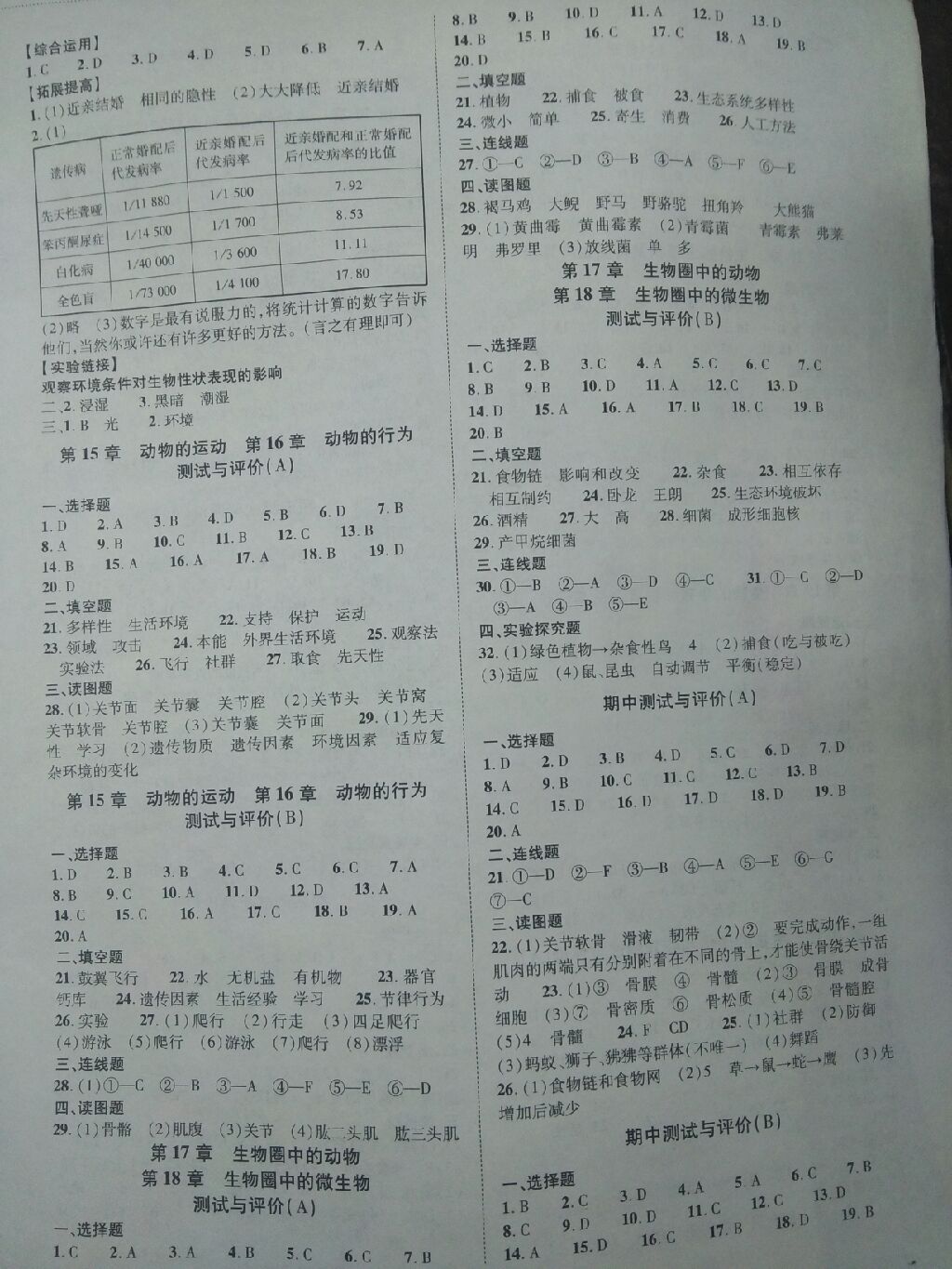 2017年同步學案八年級生物學上冊北師大版 參考答案第5頁