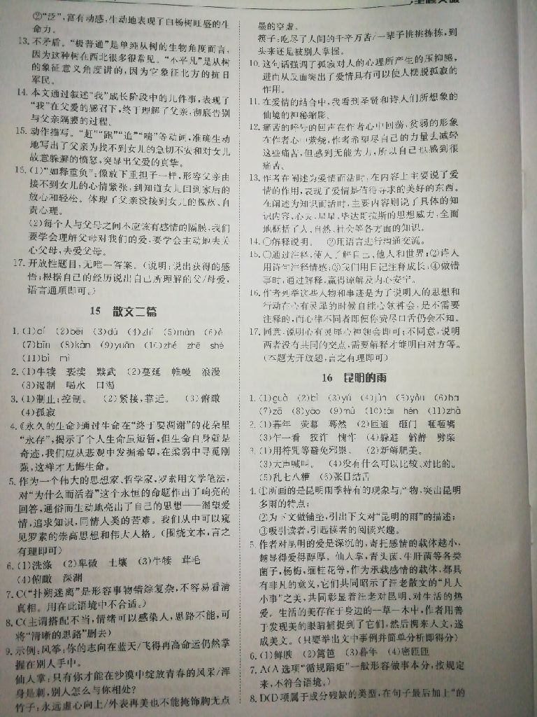 2017年全程突破八年級(jí)語(yǔ)文上冊(cè)人教版廣東 參考答案第23頁(yè)