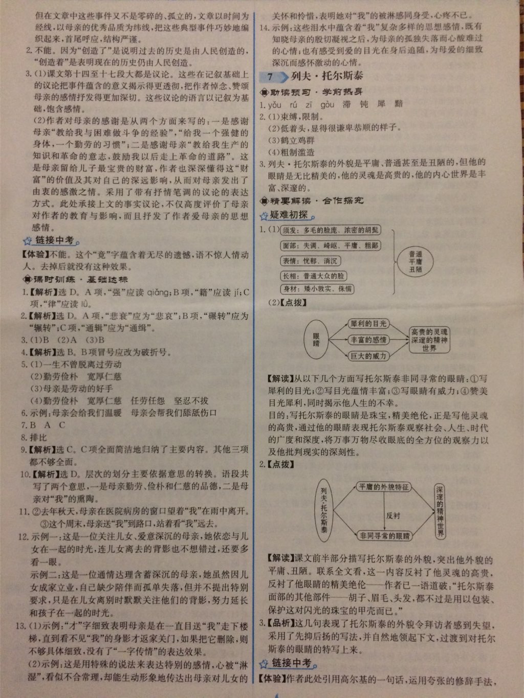 2017年陽(yáng)光課堂金牌練習(xí)冊(cè)八年級(jí)語(yǔ)文上冊(cè)人教版福建專版 參考答案