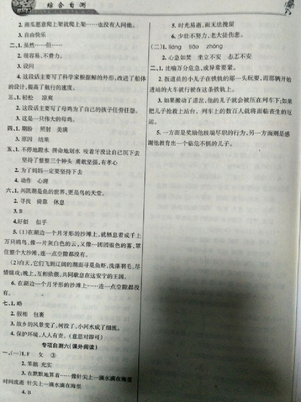 2017年綜合自測四年級語文上冊湘教版 參考答案第6頁