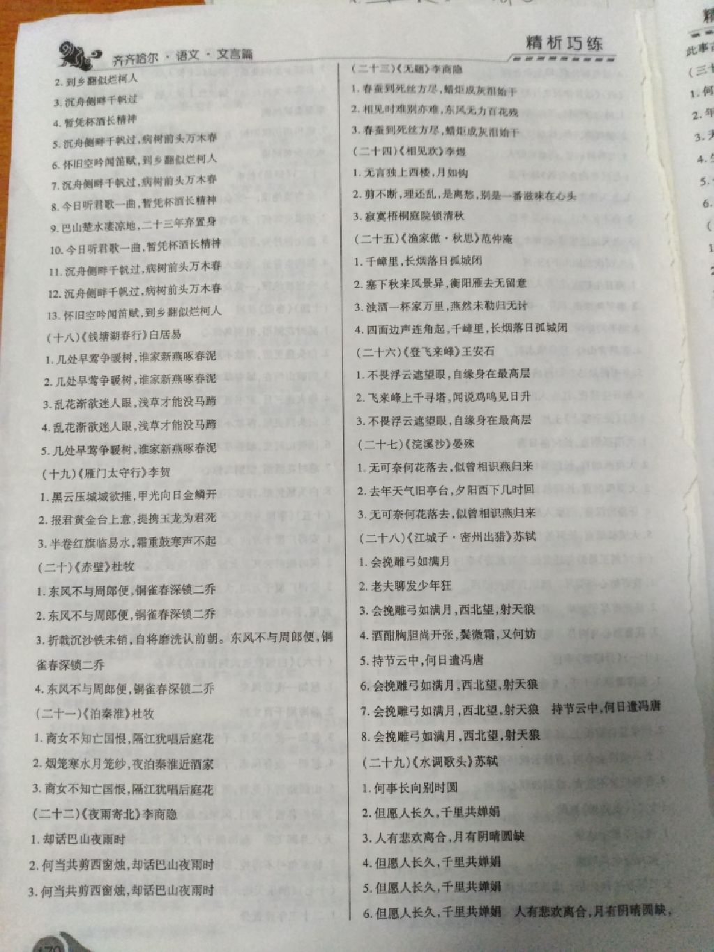 2017年精析巧练阶段性验收与测试语文文言篇齐齐哈尔地区专用 参考答案第14页