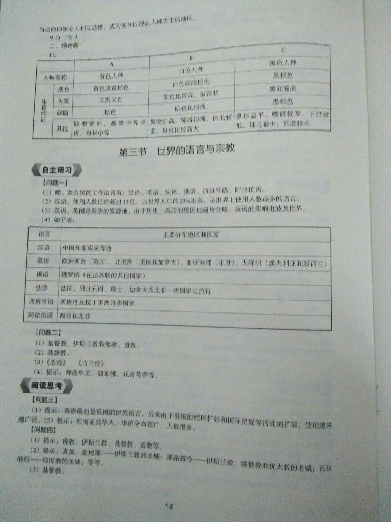 2017年地理新编助学读本七年级上册 参考答案第29页