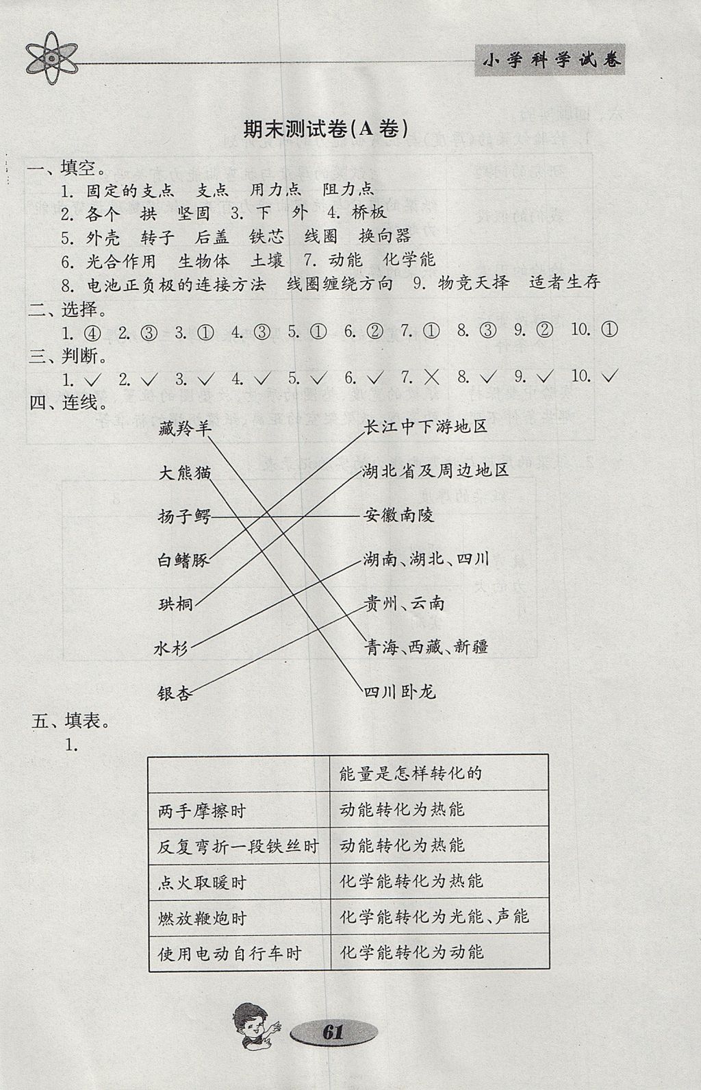 2017年金钥匙小学科学试卷六年级上册教科版 参考答案