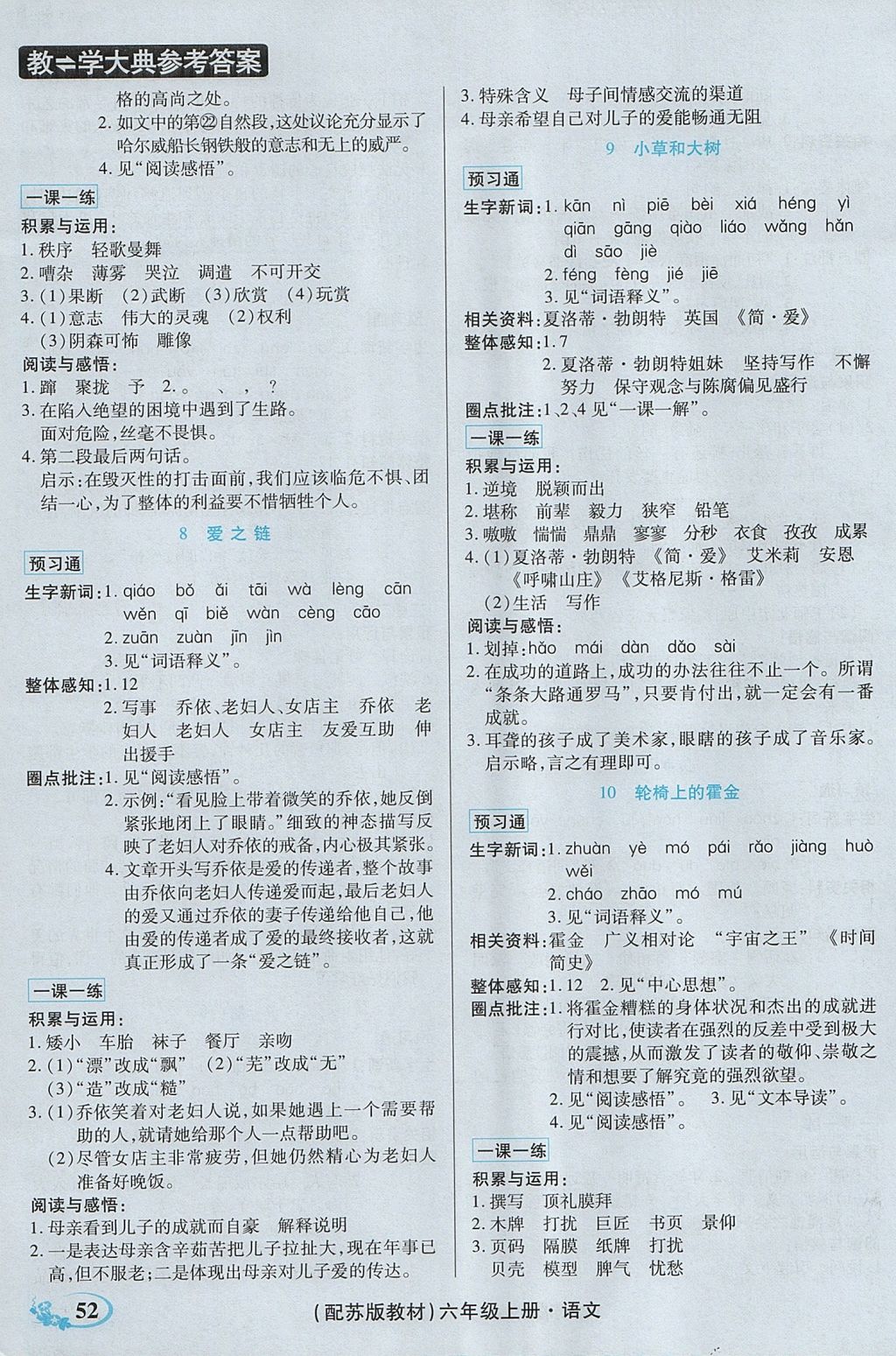 2017年教學(xué)大典六年級語文上冊蘇教版 參考答案