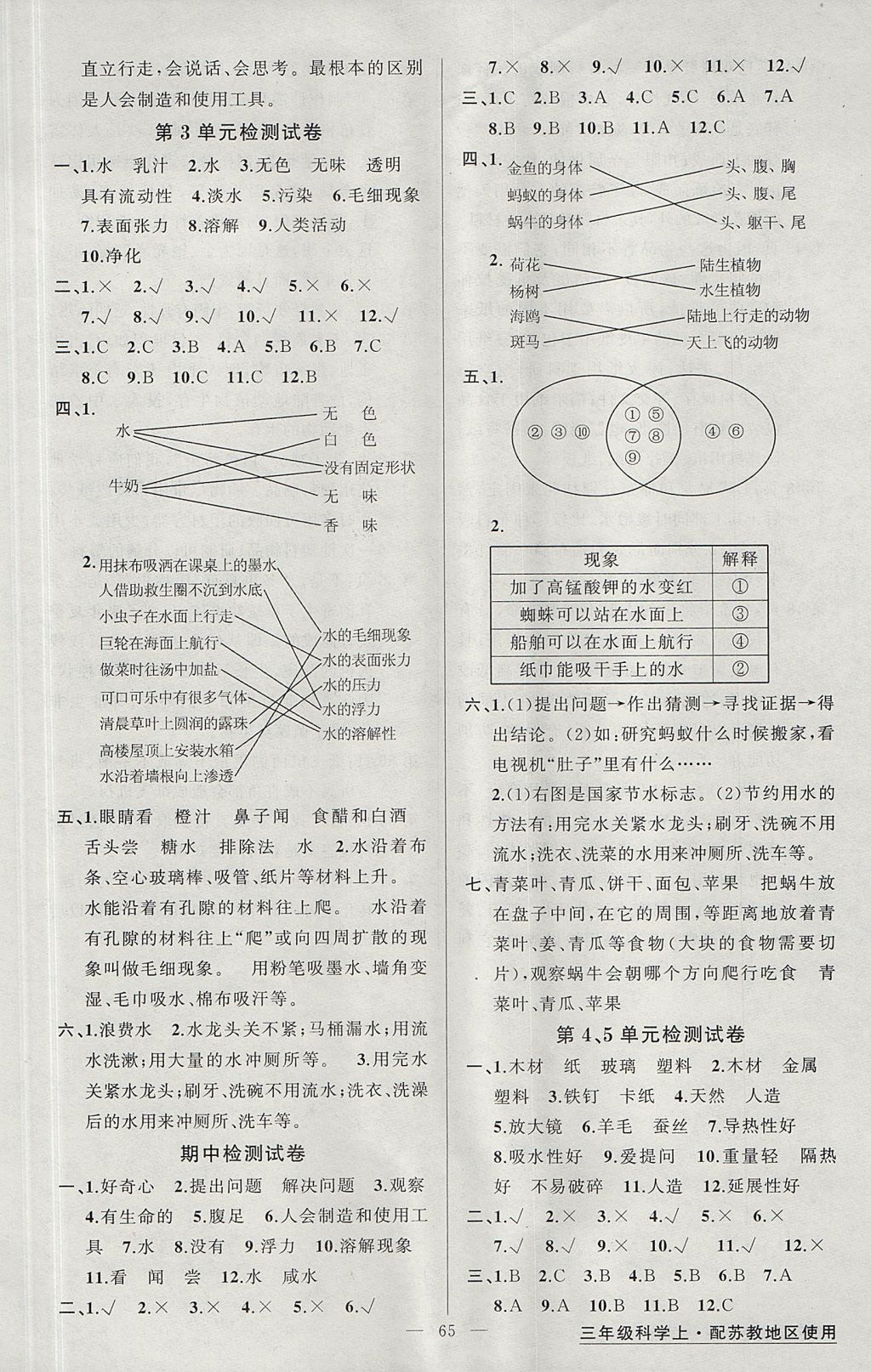 2017年黃岡金牌之路練闖考三年級(jí)科學(xué)上冊(cè)蘇教版 參考答案