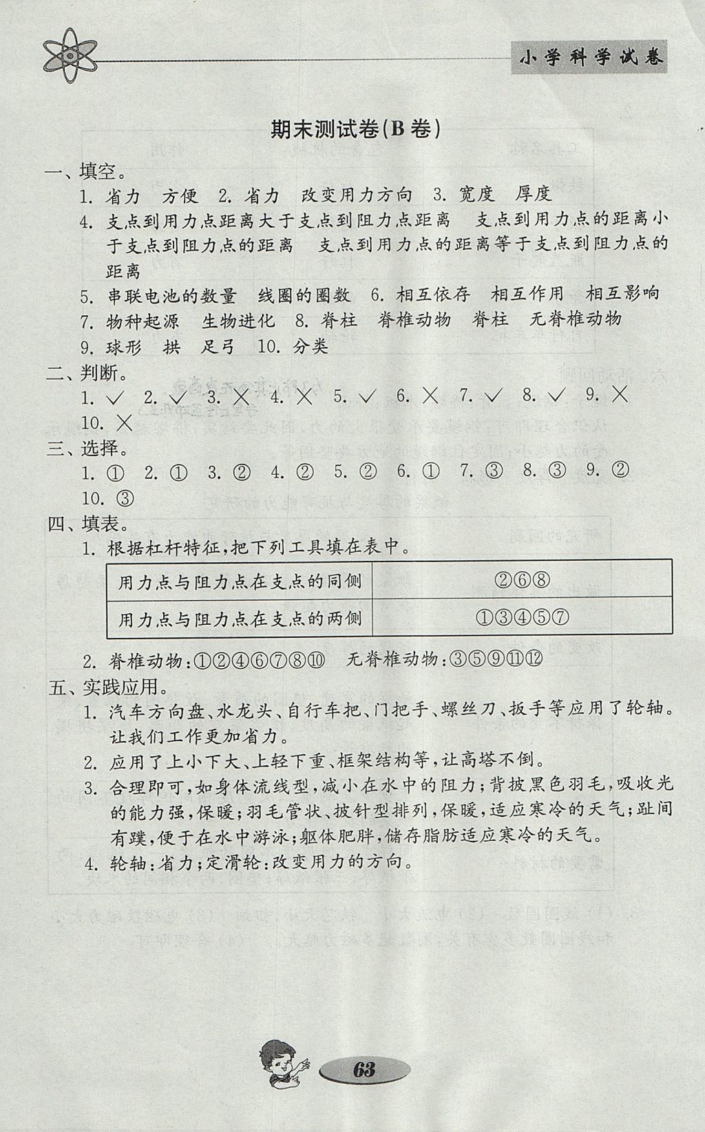 2017年金钥匙小学科学试卷六年级上册教科版 参考答案