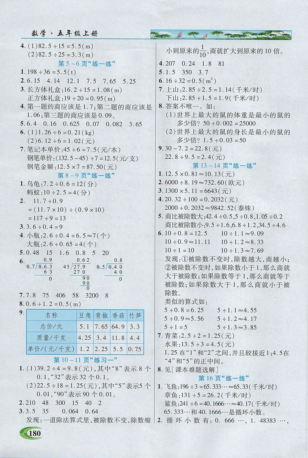 2017年引探練創(chuàng)英才教程五年級數(shù)學(xué)上冊北師大版 參考答案