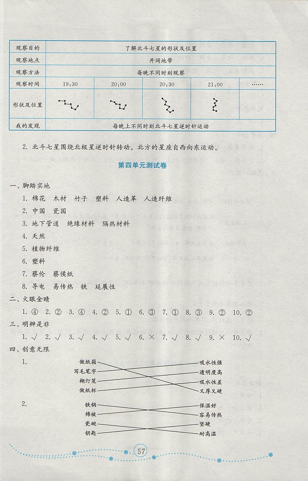 2017年金钥匙小学科学试卷五年级上册青岛版金版 参考答案