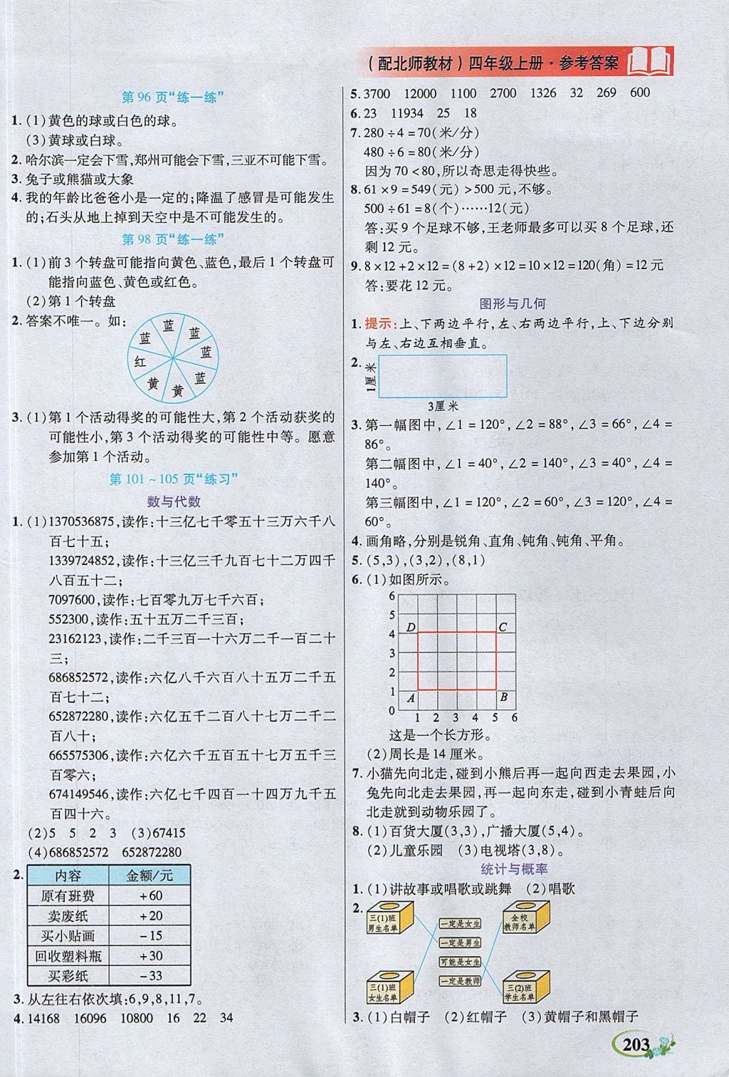 2017年教學(xué)大典四年級(jí)數(shù)學(xué)上冊(cè)北師大版 參考答案