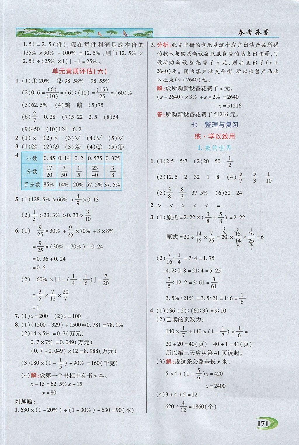 2017年引探練創(chuàng)英才教程六年級數(shù)學(xué)上冊蘇教版 參考答案