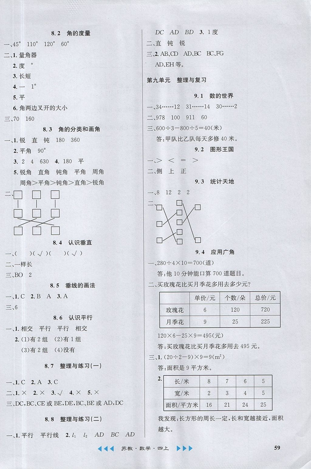 2017年課內(nèi)課外四年級(jí)數(shù)學(xué)上冊(cè)江蘇版 參考答案