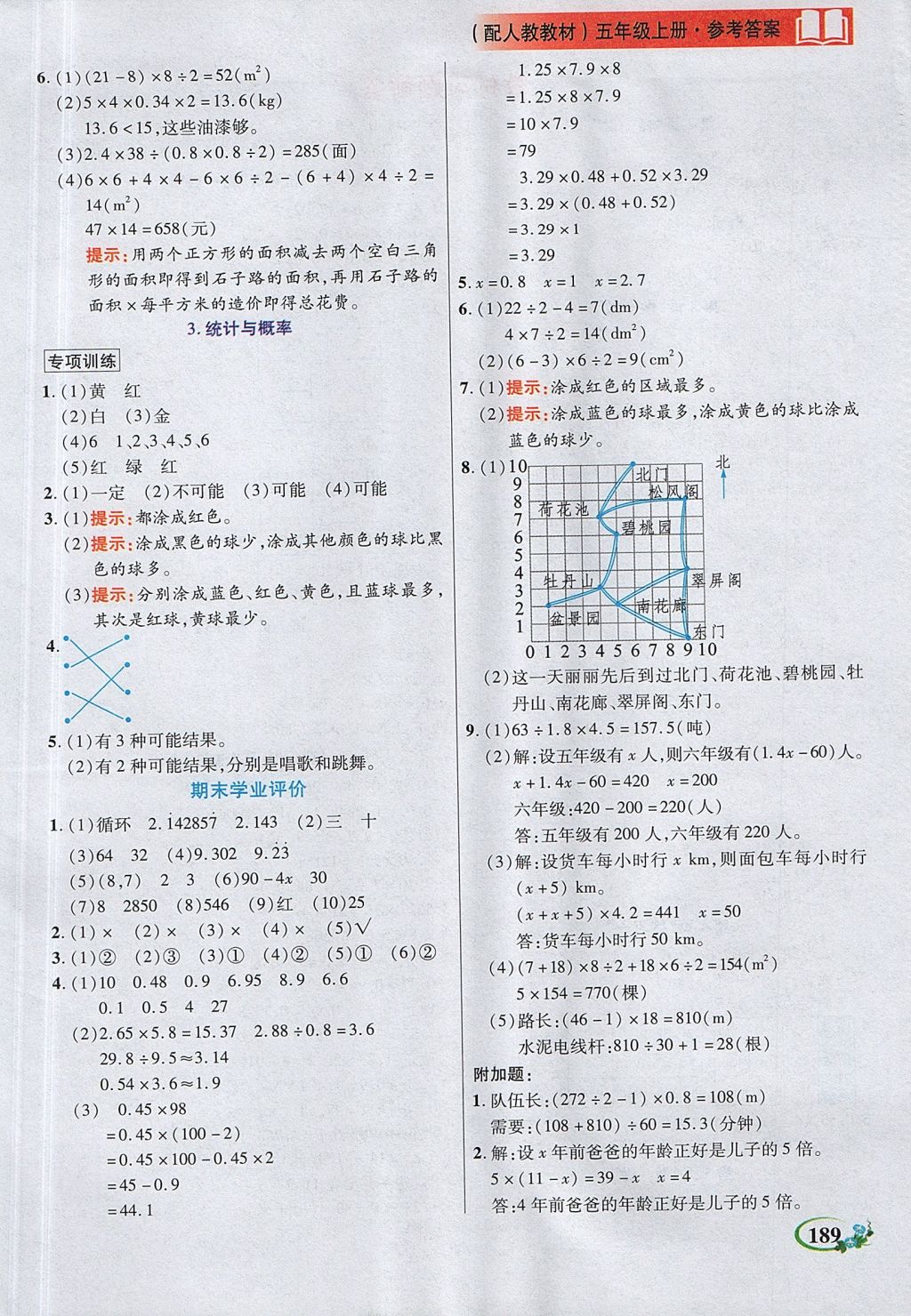 2017年教學(xué)大典五年級(jí)數(shù)學(xué)上冊(cè)人教版 參考答案