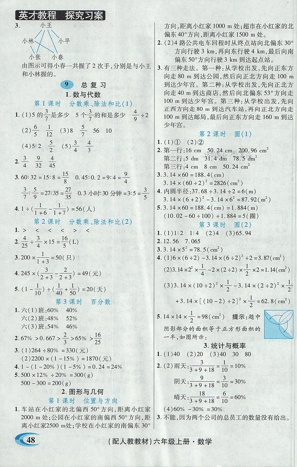 2017年引探练创英才教程六年级数学上册人教版 参考答案