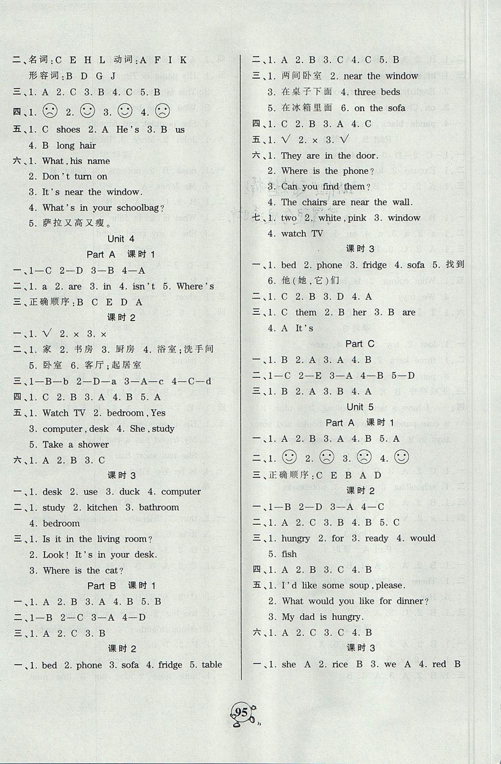 2017年創(chuàng)維新課堂四年級(jí)英語(yǔ)上冊(cè)人教PEP版 參考答案