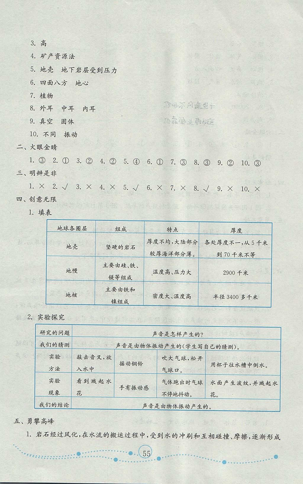 2017年金钥匙小学科学试卷五年级上册青岛版金版 参考答案