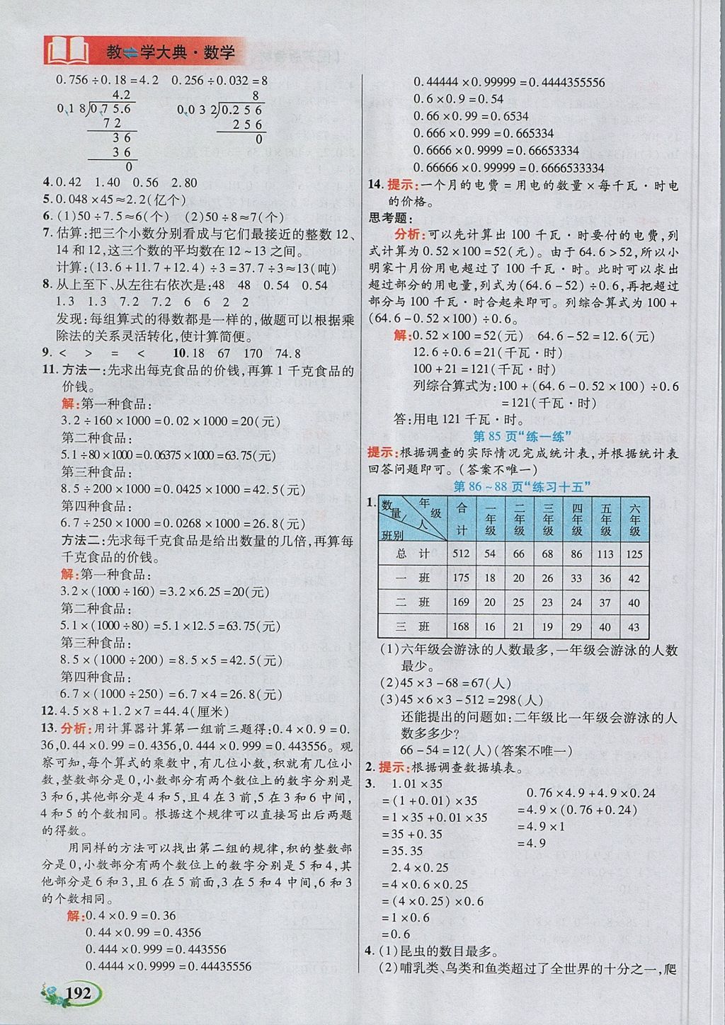 2017年教学大典五年级数学上册苏教版 参考答案