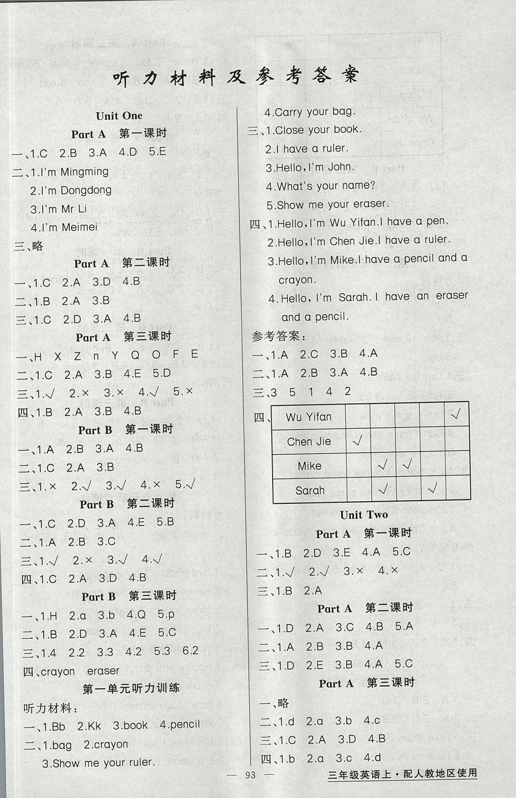 2017年黃岡金牌之路練闖考三年級(jí)英語(yǔ)上冊(cè)人教版 參考答案