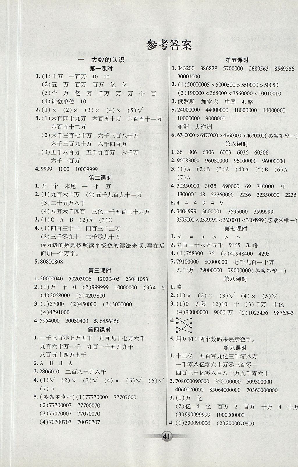 2017年小學(xué)生核心課堂四年級(jí)數(shù)學(xué)上冊(cè)人教版 參考答案