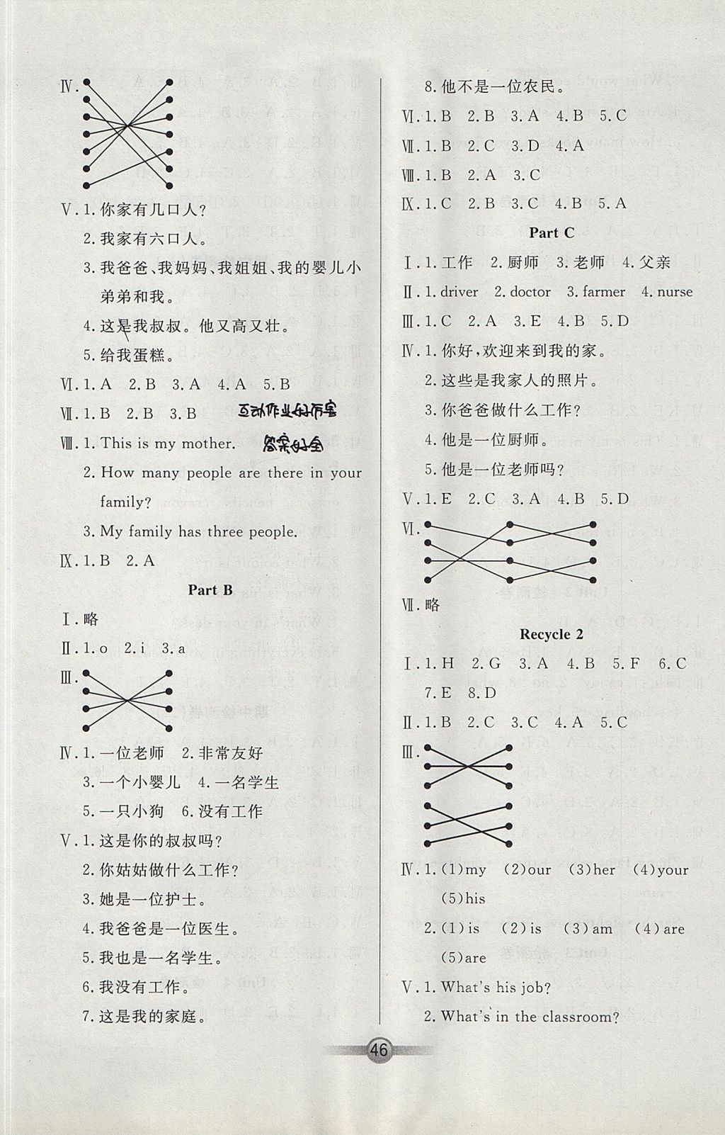 2017年小學(xué)生核心課堂四年級(jí)英語(yǔ)上冊(cè)人教PEP版三起 參考答案